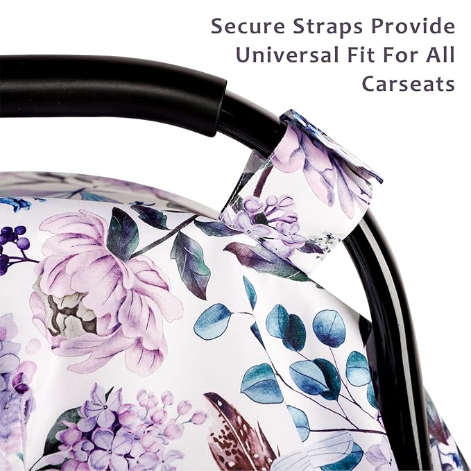 Car Seat Cover Baby, Infant Car Seat Canopy Covers for Newborn Girls Boys, Soft Breathable Mink Carseat Covers Stretchy Multi-Use Nursing Cover for Stroller Baby Car Seat, Purple Flroal