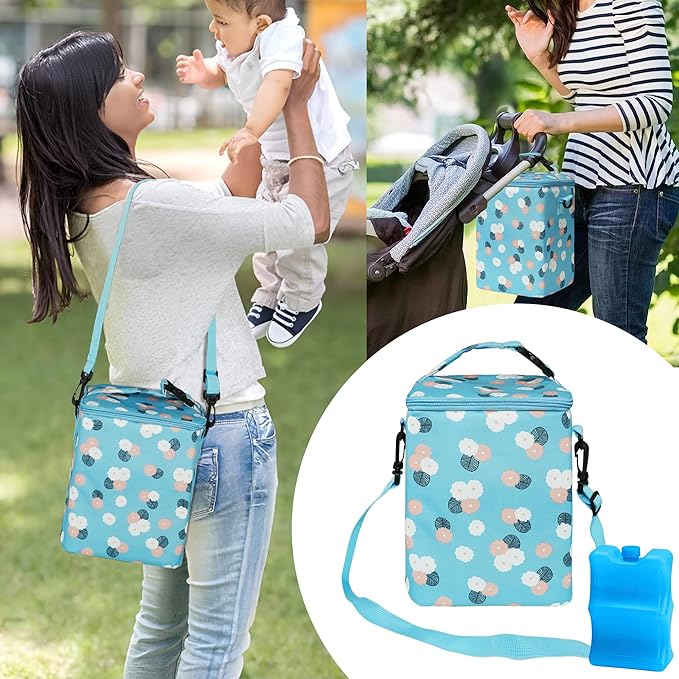 Breast Milk Cooler Bag with Ice Pack - Fits 4 Bottles Up to 9 Oz - Insulated Bag for Nursing Moms, Daycare, Travel