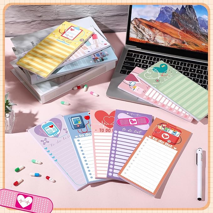 Censen 10 Pack 500 Sheets To Do List Notes Daily Checklist Notepads with 50 Sheets Each Undated Color Memo Pad Block Shopping List Pad Weekly Plan Notepad Organizer Planners(Colorful,Nurse)