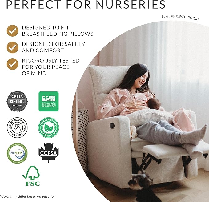 Arya Modern Nursery Glider Recliner Chair – Cozy Nursing Chair with 360° Swivel for New Parents, Gentle Motion, Compact Design, High Back & Low Armrests, Canadian Made (Heather Grey/ARLO Fabric)