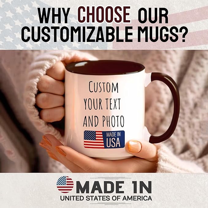 Custom Mug Upload Your Picture Personalized Coffee Mug with Photo Text Name Customized Cup Unique Ideas Gifts for Men Women Mom Dad Girlfriend Boyfriend Friend Family (Dark Red, 15oz)