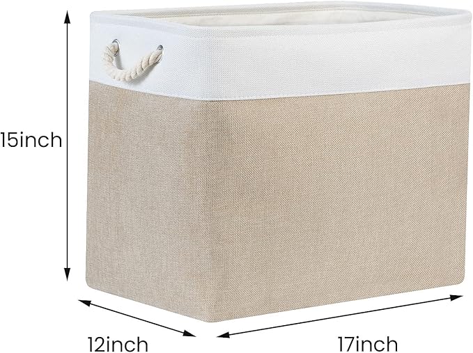 Bidtakay Storage Baskets for Shelves 17x12x15 in Beige Clothes Bins Storage for Closet Set of 2 Large Organization Baskets for Bedroom Blankets Dog Toy Basket Nursery Baby Baskets with Handles