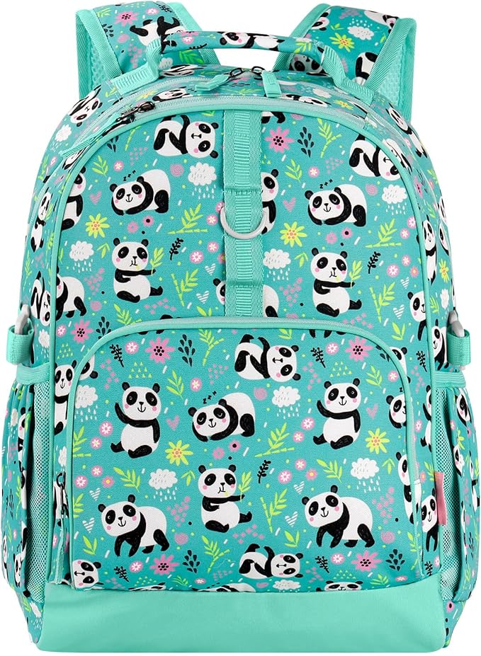 Choco Mocha Panda Backpack for Girls, Elementary School Backpack for Girls Ages 6-8 Kids Kindergarten Backpack Bookbag 17 Inch with Chest Strap, Teal