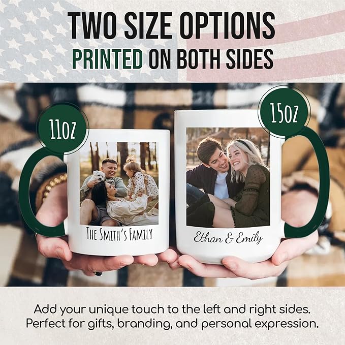Custom Mug Upload Your Picture Personalized Coffee Mug with Photo Text Name Customized Cup Unique Ideas Gifts for Men Women Mom Dad Girlfriend Boyfriend Friend Family (Dark Green, 11oz)