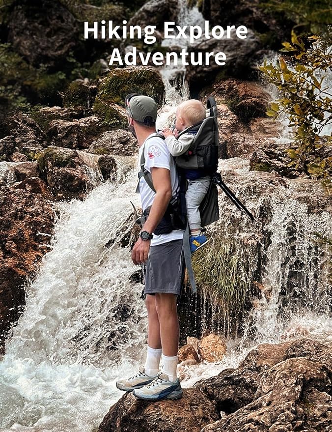 besrey Baby Backpack Carrier, Toddler Hiking Backpack with Safety 3-Height Seat, Adjustable Straps&Waist Belt, Foldable Frame Lightweight Large Capacity Child Carrier for Hiking (Black)