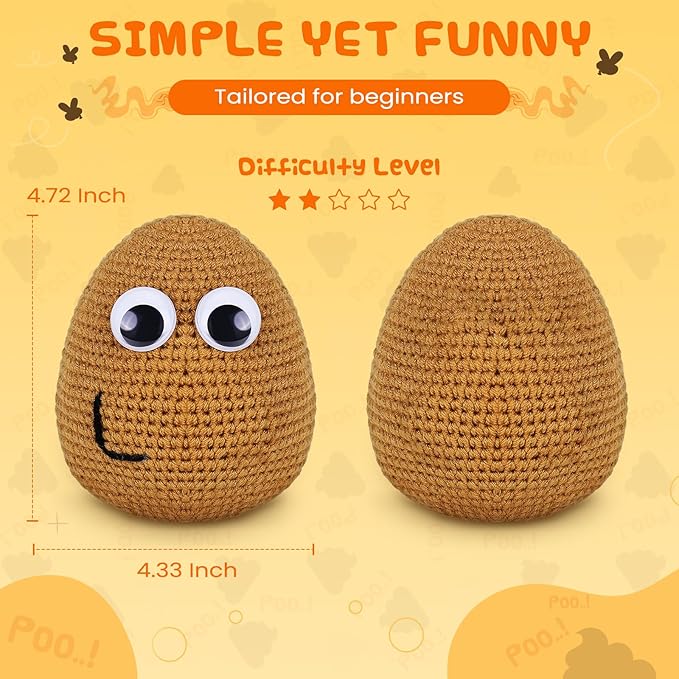 Crochetta Crochet Kit for Beginners, Crochet Kit w Step-by-Step Video Tutorials, Crochet Starter Kit Learn to Crochet Kits for Adults Kids Beginners, Crochet Poop (40%+ Yarn)