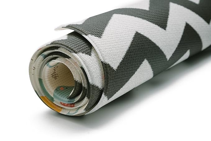 Baby Care Play Mat (Large, Zig Zag - Black) 82'' x 55'' Original One-Piece Reversible Rollable Waterproof Play Mat for Infants, Babies, Toddler, and Kids