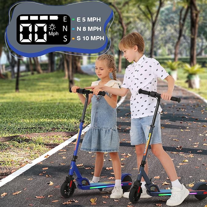 Caroma Electric Scooter for Kids Ages 6-12,150W/180WMotor,10 MPH Max Speed & 7 Miles,Colorful Lights,Adjustable Height & Speed,LED Display,Foldable Kids Electric Scooter 132 Lbs Max Load,Idea Gift