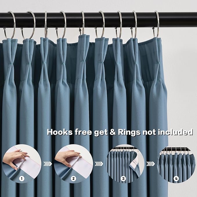 KEQIAOSUOCAI Pinch Pleated Patio Sliding Door Curtains 102 Inch Length, Blackout Room Divider Curtain Drapes for Living Room Dining Room French Door(Dusty Blue, 100 Inch Wide per Panel, 2 Panels)