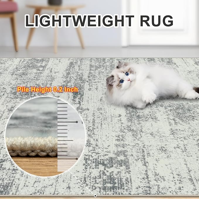 6x9 Area Rugs for Living Room - Washable Rug Modern Abstract Soft Large Neutral Non-Slip Carpet Indoor Floor Stain Resistant Thin Carpets for Bedroom Dining Room Farmhouse Nursery Home Office Grey
