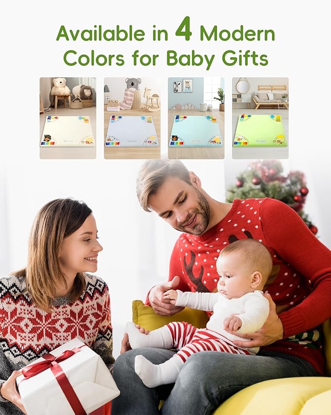 Baby Play Mat, 50''x50'' Playpen Mats with 4 Sensory Development Zones for Motor Skills, Unique Crawling Mats with Non-Slip Cushioned That Fits Nicely into Any Playroom, Green