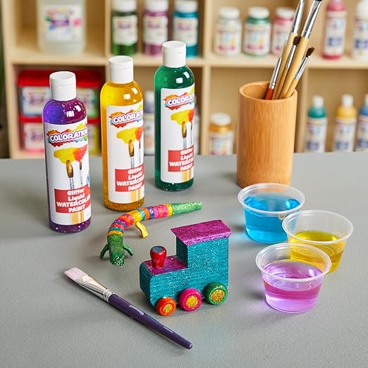 Colorations Paraben-Free Glitter Liquid Watercolor Paint, Set of 8 Vibrant Colors, 8 fl oz, Non-Toxic and Made in The USA