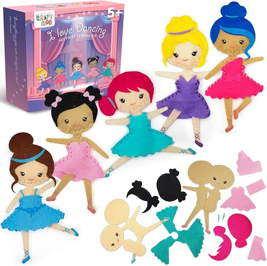 CRAFTILOO Ballerina Dancers Sewing Kit for Kids, Fun and Educational Craft Set for Boys and Girls Age 5-12, Sew Your Own Felt Ballerina Craft Kit for Beginners (Ballerina Kit)