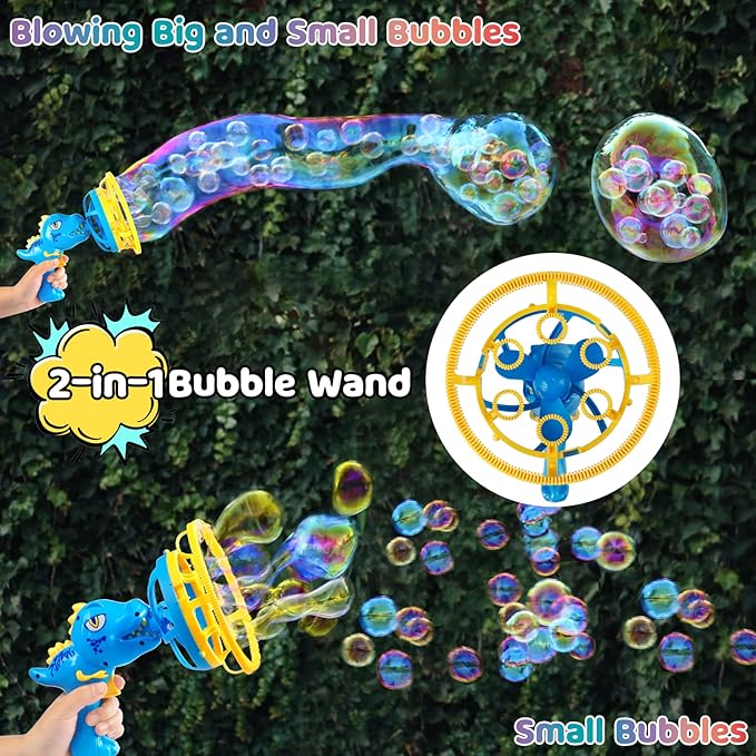 Bubble Gun Bubble Machine Dinosaur Bubble Blower Toy for Kids and Toddlers Bubble in Bubble Gun Party Favors Birthday Christmas Easter Gift for 3 4 5 6 7 8 9 Years Old Boys and Girls (Blue)