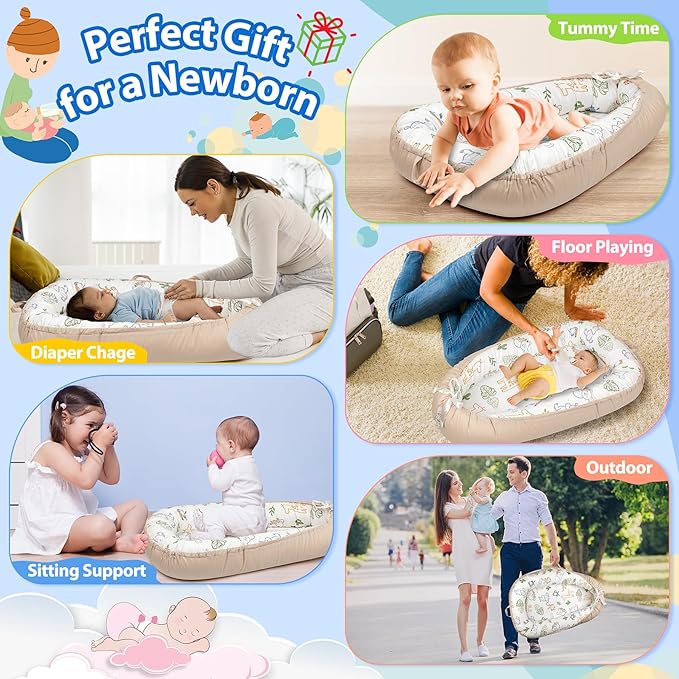 Baby Lounger - Breathable & Soft Baby Nest, Portable and Lightweight Tummy Time Lounger for Home and Travel, Ideal Newborn Babies Essentials Baby Shower Gifts