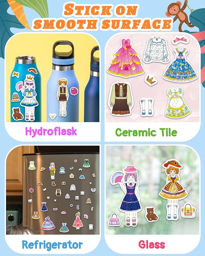 Benresive Reusable Sticker Book for Toddlers 2-4 Years, Fun Travel Stickers for Kids, Waterproof Sticker Books for Toddlers 1-3, Crafts Activities for Todddlers 1-3 2-4 3-5 - Dress Up