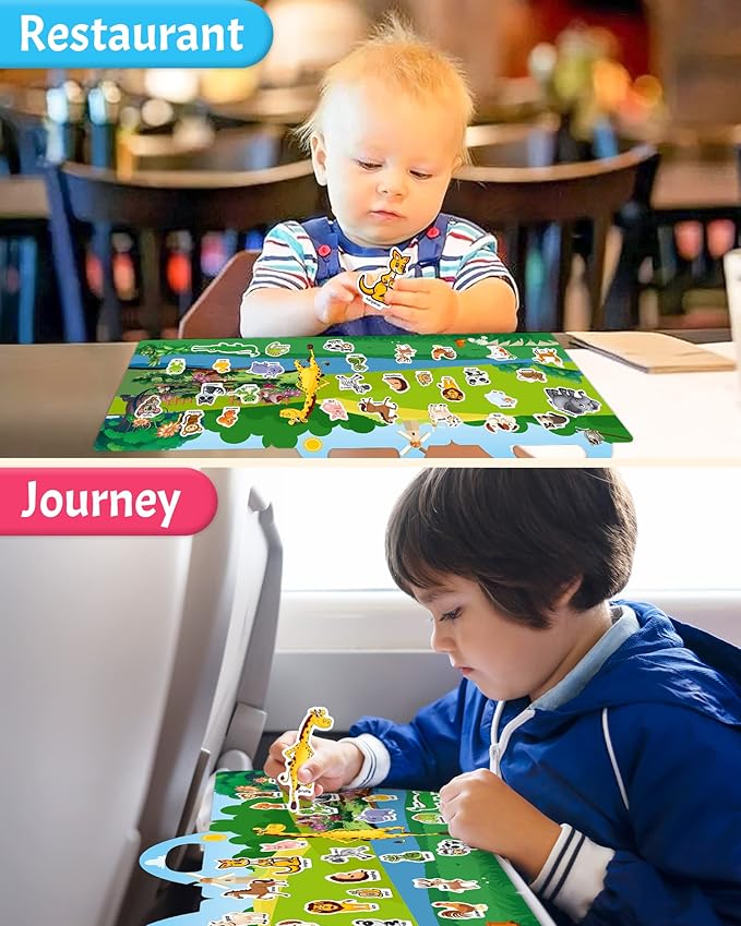 Benresive Reusable Sticker Book for Toddlers 2-4 Years, Fun Travel Stickers for Kids, Waterproof Sticker Books for Toddlers 1-3, Crafts Activities for Todddlers 1-3 2-4 3-5 - Animals Zoo