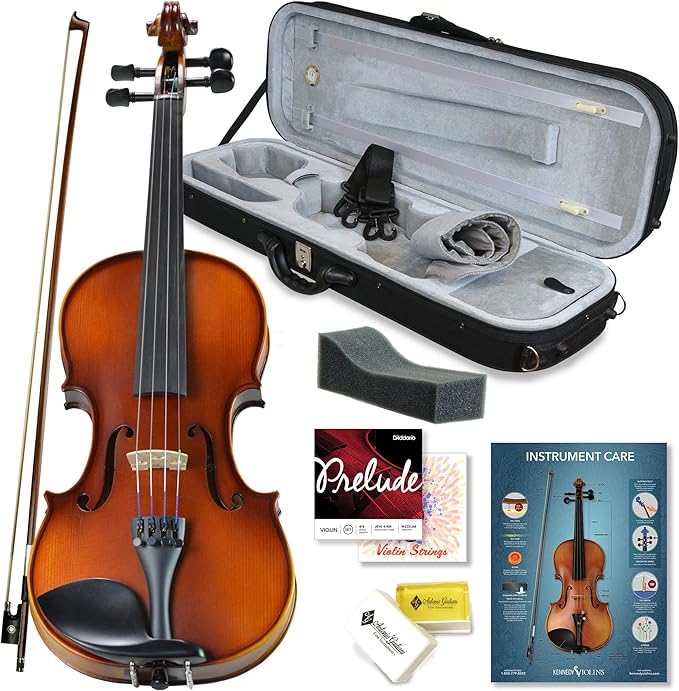 Bunnel Pupil Violin Outfit 1/8 Size Clearance By Kennedy Violins - Carrying Case and Accessories Included - Solid Maple Wood and Ebony Fittings RB300