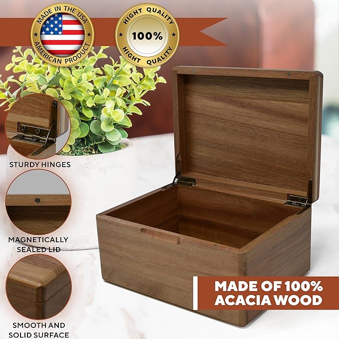 Custom Engraved Small Wooden Box - Acacia Wood Memory Boxes with Personalized Hidden Message, Walnut Keepsake Box for Pictures, Wedding Photo, Jewelry, Decorative Treasure Chest Rustic Crate, 8x6x4 in