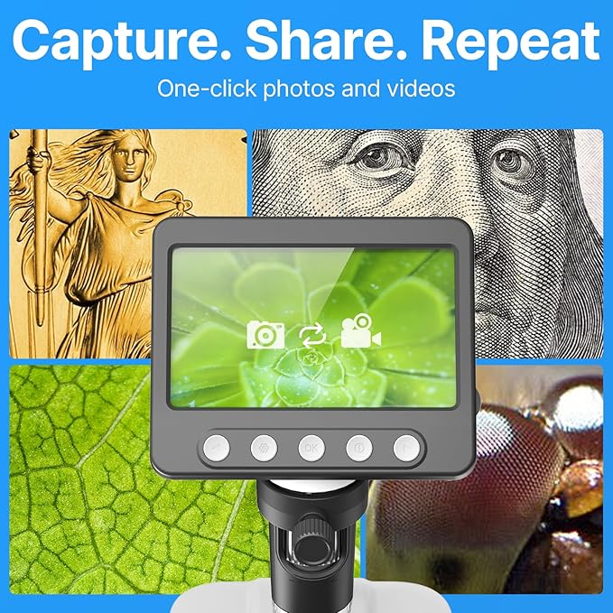 Coin Microscope for Error Coins, 4.3 inches 1080P LCD Digital Microscope, 50x-1000x Magnifier with 8 Adjustable LED Lights, PC View, Compatible with MacOS Windows for Adults Kids