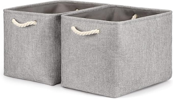 Bidtakay Grey Baskets [2-Pack] Shelf Baskets for Storage 16" X 11.8" X 11.8" Large Fabric Rectangular Decorative Storage Basket Organization Bins for Shelves Closet Home Organization(Grey)