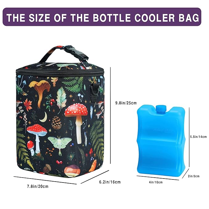 Breastmilk Cooler Bag with Ice Pack Fits 4 Baby Bottles Up to 9 Ounce Insulated Baby Bottle Bag Breast Milk Cooler on The Go with Strap Baby Bottle Cooler Bag for Nursing Mom Daycare or Travel