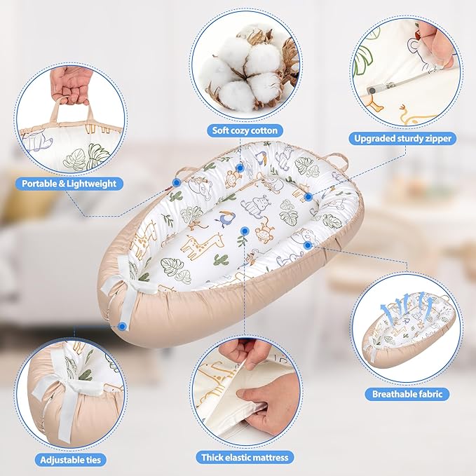 Baby Lounger - Breathable & Soft Baby Nest, Portable and Lightweight Tummy Time Lounger for Home and Travel, Ideal Newborn Babies Essentials Baby Shower Gifts