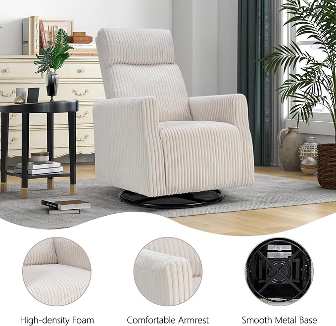 CANMOV Swivel Rocker Chair Set of 2, Swivel Accent Chair with High Back and Arms, Corduroy Glider Chair for Living Room Bedroom Nursery, Beige