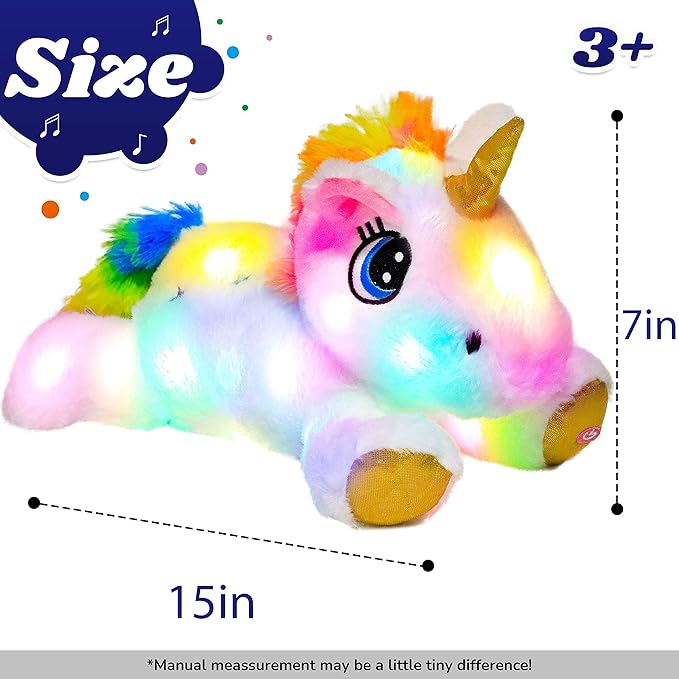 Cuteoy Light-up Plush White Unicorn LED Stuffed Animal Birthday Christmas Plushies Toy Gifts for Kids Toddler Girls, 15"