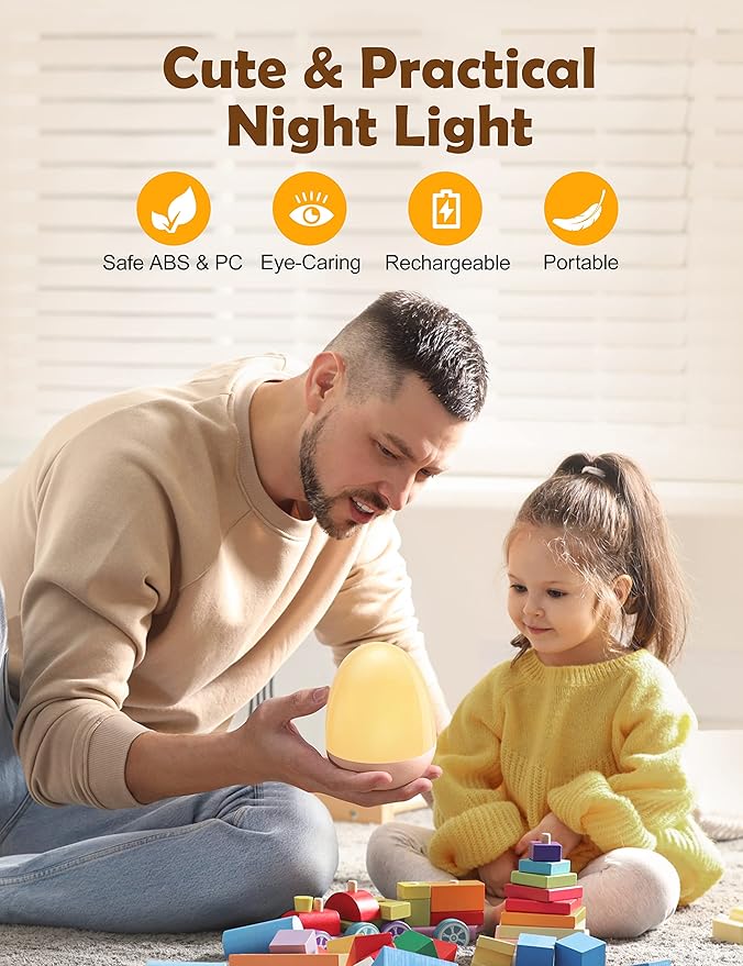 JolyWell Night Lights for Kids with Stable Charging Pad, Touch Control&Timer Setting, ABS+PC Baby Egg Lamp for Breastfeeding，Pink