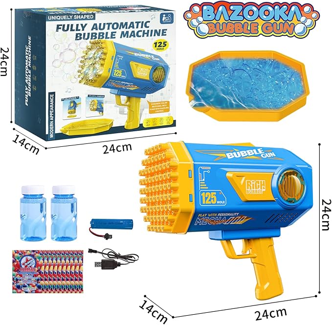 BOMOCO Bubble Gun,125 Holes Bubble Machine Bubbles for Kids Age 3-12,Bubble Blaster Gun with Bubble Solution Summer Outdoor Bubble Toys Birthday Wedding Halloween Party Favors Gifts Bubble Maker,Blue