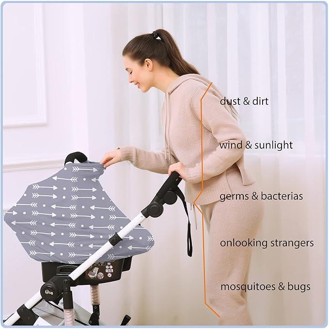 Car Seat Covers for Babies - Multi- use Nursing Carseat Canopy, Breastfeeding Covers, Baby Shower Gifts for Boys and Girls (dot Arrows)
