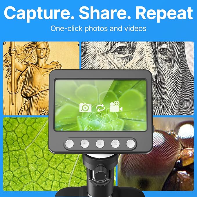 Coin Microscope, 4.3" LCD USB Digital 1000X Coin Magnifier with 8 Adjustable LED Lights, 1080P PC View Compatible with Windows/MacBook for Adults Kids