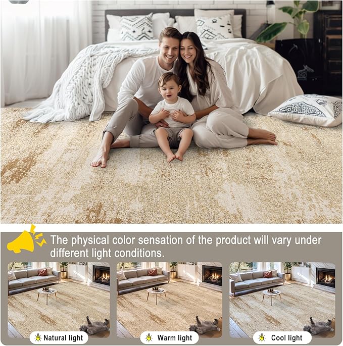 6x9 Area Rugs for Living Room - Washable Rug Modern Abstract Soft Large Neutral Non-Slip Carpet Indoor Floor Stain Resistant Thin Carpets for Bedroom Dining Room Farmhouse Nursery Home Office Beige
