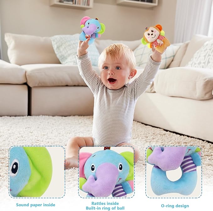 BLOOBLOOMAX Sock rattles for Babies 0-24 Months Baby Animal Foot Finder Educational Toys