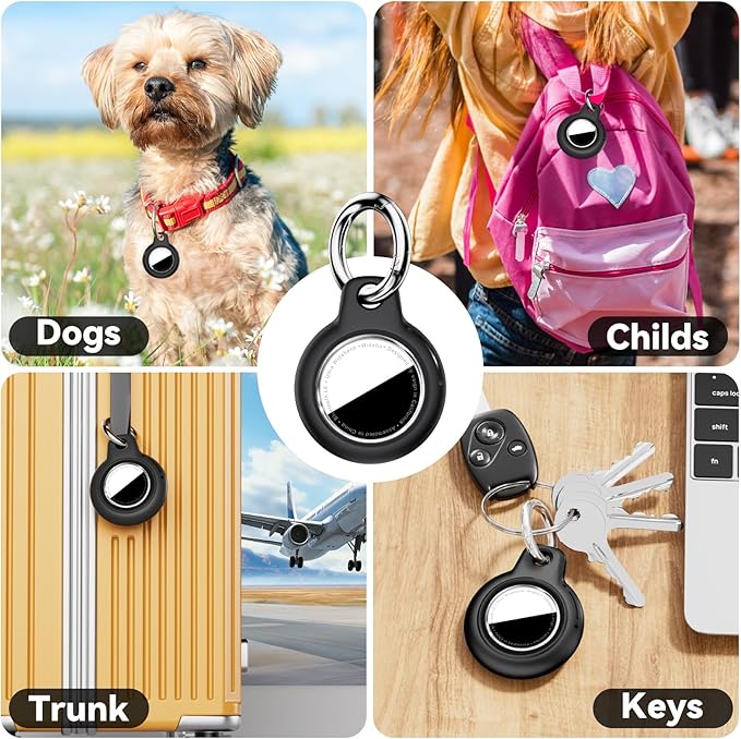 Compatiable with Apple AirTags Holder, Waterproof for AirTags Holder Keychain, Anti-Scratch & Shock Air TagHolder Case,Men's Women's Keyrings & Keychains, Cover for Dog,Car Key,Luggage -Black