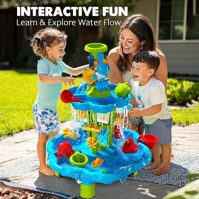 CozyBomB™ Water Table for Toddlers 3-5 | Outdoor Toys Water Play Table, Magnetic Fishing Toy Game, Summer Splash Pond Showers Sand Activity, Sensory Party Birthday Gift Kids Ages 4-8 9-12 (2-Tiers)