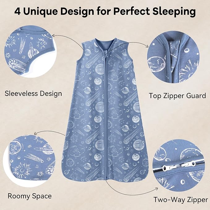 Baby Sleep Sack 6-12 Months 3 Pack 100% Cotton Lightweight 0.5 TOG Wearable Blanket Baby Sleep Bag with 2-Way Zipper for Newborn Infant