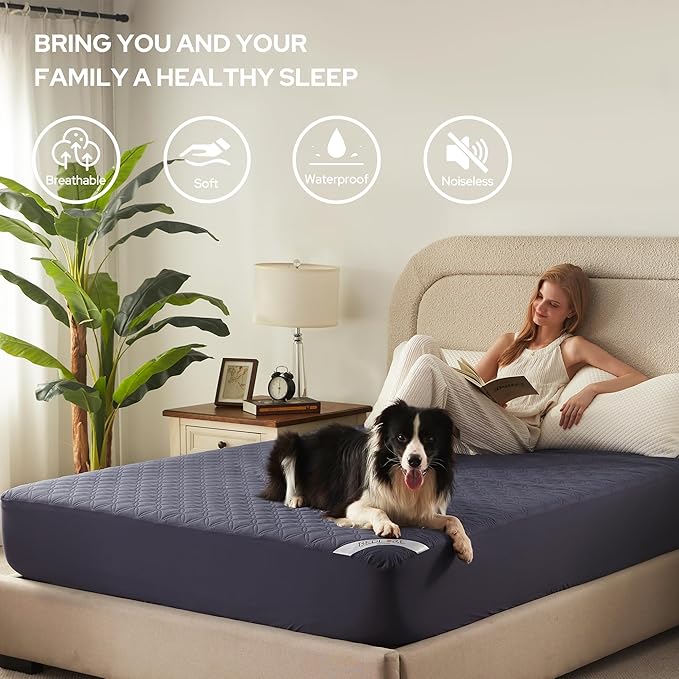 2 Pack Waterproof Mattress Protector, Full Size Mattress Pad with Deep Pocket 6"-15" Depth, Soft Breathable Dirt-Proof Single Bed Mattress Cover for Bedroom, Dorm Room (Navy Blue)
