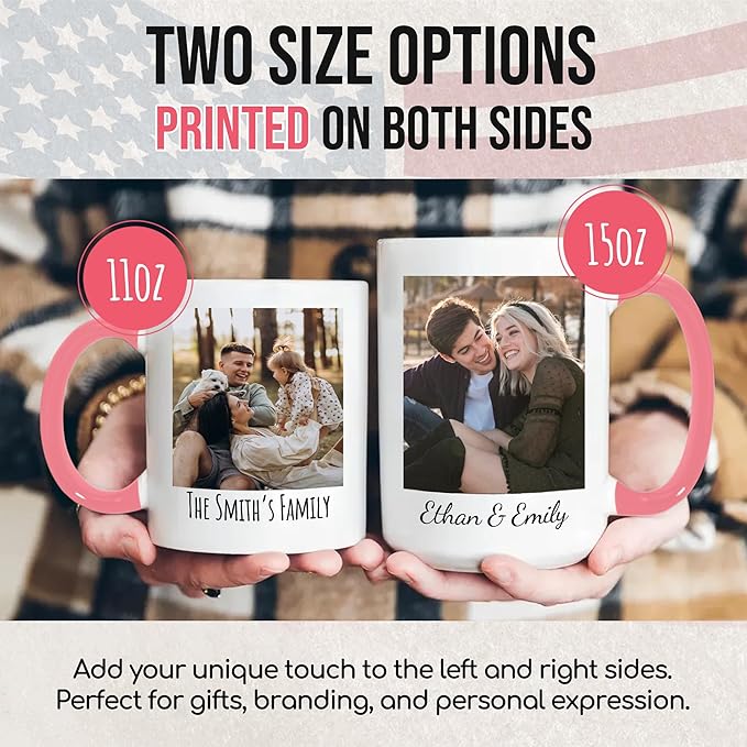 Custom Mug Upload Your Picture Personalized Coffee Mug with Photo Text Name Customized Cup Unique Ideas Gifts for Men Women Mom Dad Girlfriend Boyfriend Friend Family (Pink, 11oz)