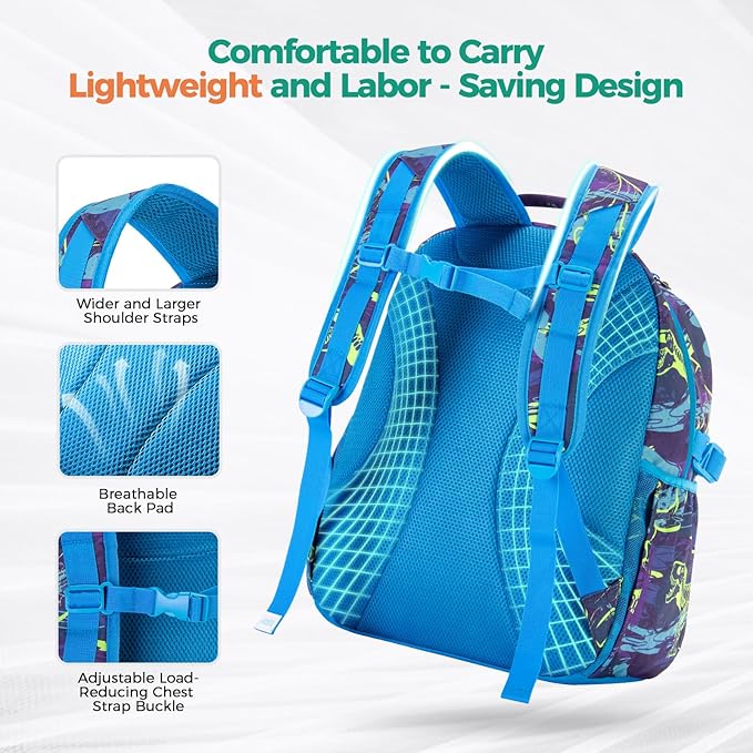 Choco Mocha Lightning Backpack for Boys, Elementary School Backpack for Boys Ages 6-8 Kids Kindergarten Backpack Bookbag 17 Inch with Chest Strap, Blue