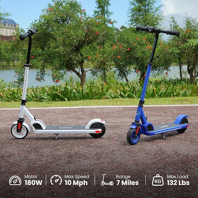 Caroma Electric Scooter for Kids Ages 6-12,150W/180WMotor,10 MPH Max Speed & 7 Miles,Colorful Lights,Adjustable Height & Speed,LED Display,Foldable Kids Electric Scooter 132 Lbs Max Load,Idea Gift