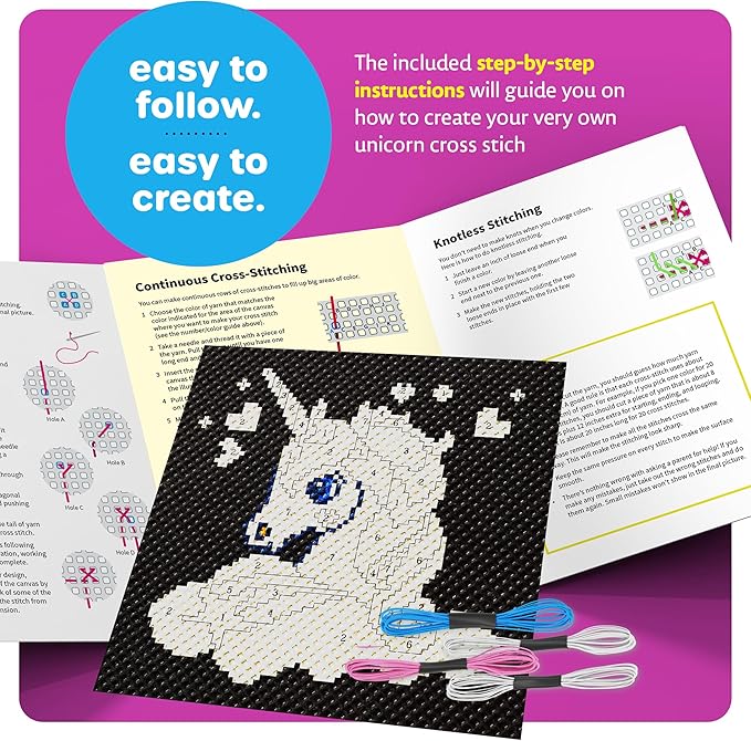 Dan&Darci Unicorn Cross Stitch Kit for Kids - Fun Crafts for Girls 8-12 - 9 Year Old Girl Birthday Gifts - Embroidery Kits for Beginners - Craft for Ages 8-12, 10-12 - Gift for 8-12 Year Old