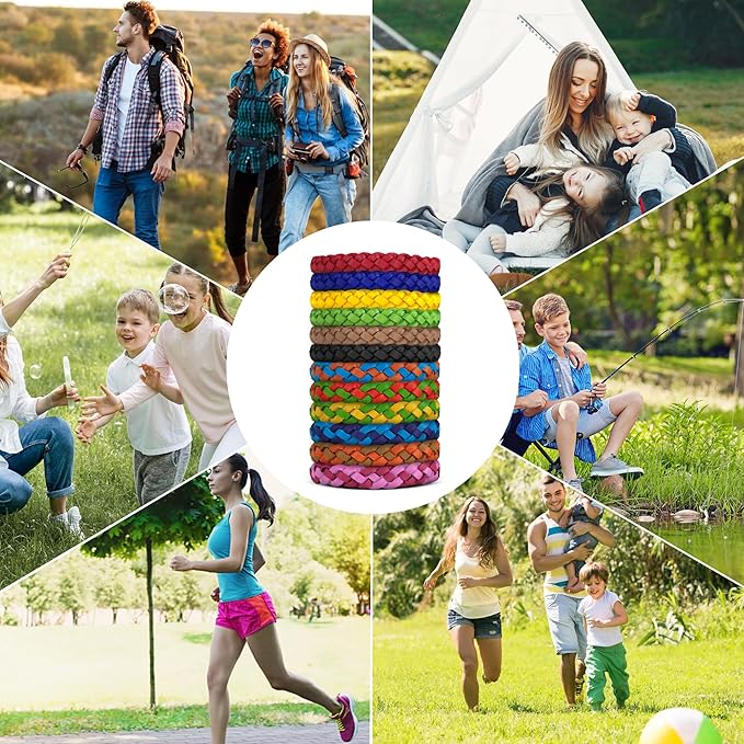 42 Pack Mosquito Repellent Bracelets, DEET-Free Natural Bands, PU Leather Insect & Bug Repellent Wrist Bands for Kids & Adults, Individually Wrapped