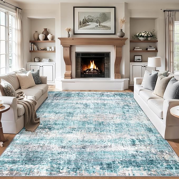 6x9 Area Rugs for Living Room - Washable Rug Modern Abstract Soft Large Neutral Non-Slip Carpet Indoor Floor Thin Carpets for Bedroom Dining Room Farmhouse Nursery Home Office Green