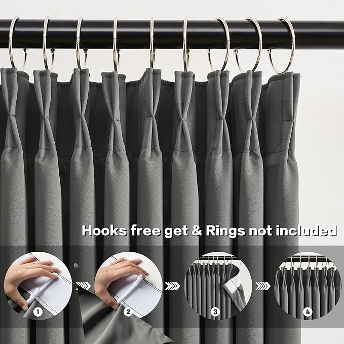 KEQIAOSUOCAI Grey Pinch Pleat Curtains & Drapes 63 Inches Long 2 Panels Set, Privacy Darkening Sound Dampening Window Treatment for Bedroom Vertical Draft Blackout Blinds for Living Room 72 by 63