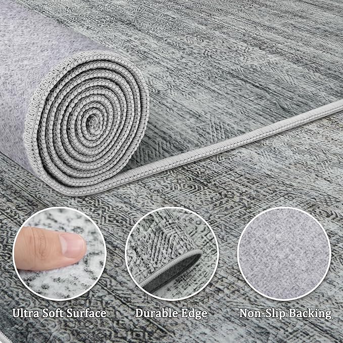 5x7 Area Rug Living Room Rugs - Washable Rug Large Modern Abstract Soft Thin Carpets Indoor Floor No Slip Vintage Carpet for Bedroom Under Dining Table Nursery Home Office Decor Gray Blue