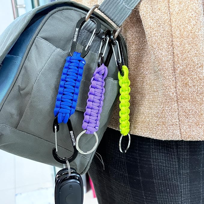 BRAVESHINE Paracord Keychain Carabiner Clip, D Ring Lanyard Hanger Stroller Hook for Water Bottle, Key, Backpacks, Men, Women