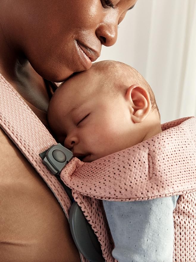 BabyBjörn Baby Carrier Mini, 3D Mesh, Dusty Pink | Newborn Carrier (7-25 lbs), Ergonomic, Easy-to-Use