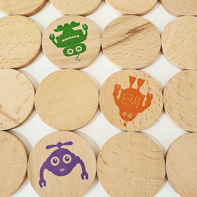 bee smart Wooden Memory Game - Matching Memory Game for Kids 3 and Up, 16Pcs | Educational Toy for Preschool Toddlers Board Games (Robots)